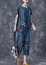 Load image into Gallery viewer, Classy Blue O-Neck Print Linen Silk Women Sets 2 Pieces Summer