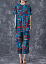 Load image into Gallery viewer, Classy Blue O-Neck Print Linen Silk Women Sets 2 Pieces Summer