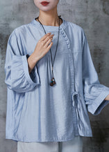 Load image into Gallery viewer, Classy Blue Oversized Lace Up Linen Shirts Summer