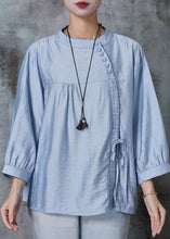 Load image into Gallery viewer, Classy Blue Oversized Lace Up Linen Shirts Summer