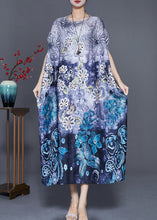 Load image into Gallery viewer, Classy Blue Oversized Print Silk Maxi Dress Batwing Sleeve