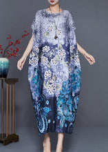 Load image into Gallery viewer, Classy Blue Oversized Print Silk Maxi Dress Batwing Sleeve