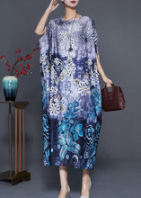 Load image into Gallery viewer, Classy Blue Oversized Print Silk Maxi Dress Batwing Sleeve