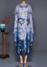 Load image into Gallery viewer, Classy Blue Oversized Print Silk Maxi Dress Batwing Sleeve