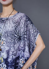 Load image into Gallery viewer, Classy Blue Oversized Print Silk Maxi Dress Batwing Sleeve