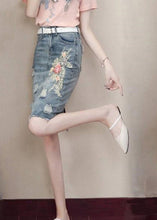 Load image into Gallery viewer, Classy Blue Pockets Nail Bead Hole Sashes Denim Skirts Summe