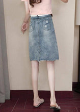 Load image into Gallery viewer, Classy Blue Pockets Nail Bead Hole Sashes Denim Skirts Summe