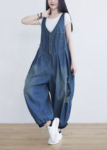 Load image into Gallery viewer, Classy Blue V Neck Oversized Ripped Cotton Denim Jumpsuit Spring