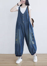 Load image into Gallery viewer, Classy Blue V Neck Oversized Ripped Cotton Denim Jumpsuit Spring