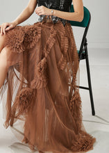 Load image into Gallery viewer, Classy Brown Ruffled Stereoscopic Floral Tulle Skirt Spring