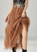 Load image into Gallery viewer, Classy Brown Ruffled Stereoscopic Floral Tulle Skirt Spring