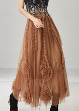 Load image into Gallery viewer, Classy Brown Ruffled Stereoscopic Floral Tulle Skirt Spring