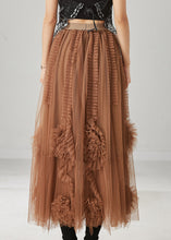 Load image into Gallery viewer, Classy Brown Ruffled Stereoscopic Floral Tulle Skirt Spring