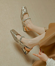 Load image into Gallery viewer, Classy Champagne Cross Strap Zircon Genuine Leather Flat Sandals