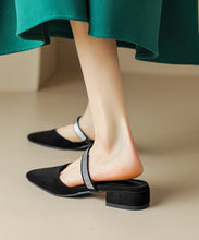 Load image into Gallery viewer, Classy Comfy Black Zircon Pointed Toe Slide Sandals