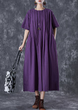 Load image into Gallery viewer, Classy Dark Purple Oversized Wrinkled Linen Robe Dresses Summer