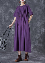 Load image into Gallery viewer, Classy Dark Purple Oversized Wrinkled Linen Robe Dresses Summer