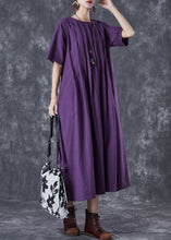 Load image into Gallery viewer, Classy Dark Purple Oversized Wrinkled Linen Robe Dresses Summer