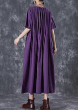 Load image into Gallery viewer, Classy Dark Purple Oversized Wrinkled Linen Robe Dresses Summer