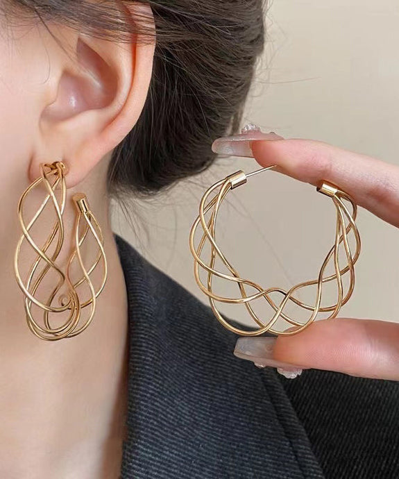 Classy Gold Copper Multilayer C Shapes Hoop Earrings