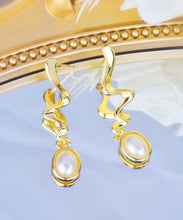 Load image into Gallery viewer, Classy Gold Copper Overgild Pearl Oval Drop Earrings