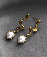 Load image into Gallery viewer, Classy Gold Copper Overgild Pearl Oval Drop Earrings