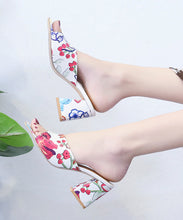 Load image into Gallery viewer, Classy Green Chunky Heel Embroidery Slide Sandals Peep Toe