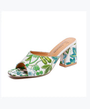 Load image into Gallery viewer, Classy Green Chunky Heel Embroidery Slide Sandals Peep Toe