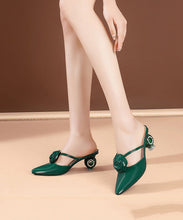 Load image into Gallery viewer, Classy Green Floral Crystal Chunky Slide Sandals Pointed Toe