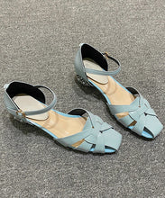 Load image into Gallery viewer, Classy Hollow Out Buckle Strap Flat Sandals Light Blue