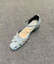 Load image into Gallery viewer, Classy Hollow Out Buckle Strap Flat Sandals Light Blue