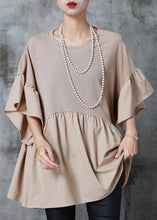 Load image into Gallery viewer, Classy Khaki Oversized Patchwork Chiffon Top Puff Sleeve