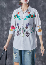 Load image into Gallery viewer, Classy Light Grey Peter Pan Collar Print Cotton Shirt Top Fall