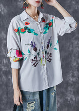 Load image into Gallery viewer, Classy Light Grey Peter Pan Collar Print Cotton Shirt Top Fall