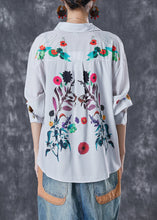 Load image into Gallery viewer, Classy Light Grey Peter Pan Collar Print Cotton Shirt Top Fall