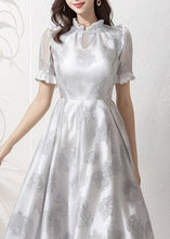 Load image into Gallery viewer, Classy Light Grey Ruffled Print Patchwork Silk Dress Summer