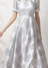 Load image into Gallery viewer, Classy Light Grey Ruffled Print Patchwork Silk Dress Summer