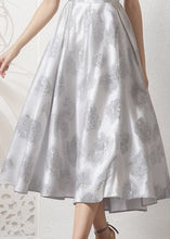 Load image into Gallery viewer, Classy Light Grey Ruffled Print Patchwork Silk Dress Summer