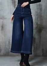 Load image into Gallery viewer, Classy Navy Embroidered Denim Wide Leg Pants Summer