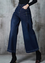 Load image into Gallery viewer, Classy Navy Embroidered Denim Wide Leg Pants Summer