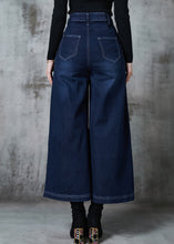 Load image into Gallery viewer, Classy Navy Embroidered Denim Wide Leg Pants Summer