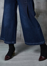 Load image into Gallery viewer, Classy Navy Embroidered Denim Wide Leg Pants Summer