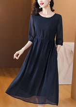 Load image into Gallery viewer, Classy Navy O Neck Drawstring Chiffon Dress Summer