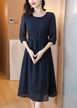 Load image into Gallery viewer, Classy Navy O Neck Drawstring Chiffon Dress Summer