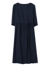 Load image into Gallery viewer, Classy Navy O Neck Drawstring Chiffon Dress Summer