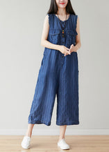 Load image into Gallery viewer, Classy Navy O-Neck Striped Cotton Jumpsuits Wide Leg Pants Sleeveless