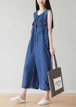 Load image into Gallery viewer, Classy Navy O-Neck Striped Cotton Jumpsuits Wide Leg Pants Sleeveless