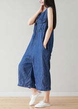 Load image into Gallery viewer, Classy Navy O-Neck Striped Cotton Jumpsuits Wide Leg Pants Sleeveless