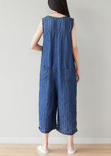 Load image into Gallery viewer, Classy Navy O-Neck Striped Cotton Jumpsuits Wide Leg Pants Sleeveless