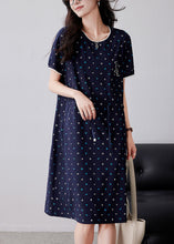 Load image into Gallery viewer, Classy Navy Print Drawstring Cotton Dresses Summer